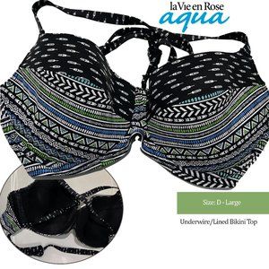 NWOT: La Vie en Rose Aqua Aztec Lined Bandeau Bikini Top